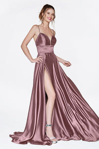 Mauve Suspender Slit Satin Dress