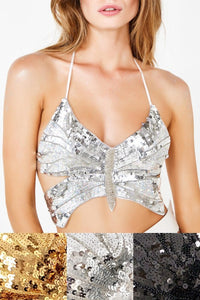 Silver Sexy Sequin Butterfly Bra
