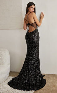 Black Sequin Cutout Long Evening Dress
