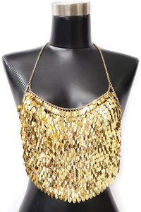 Gold Bling Sequin Body Chain Bra Top