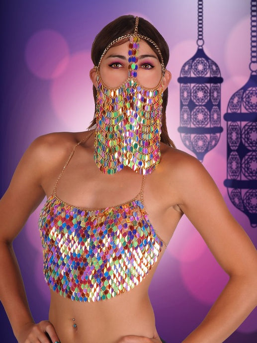 Green Bling Sequin Body Chain Bra Top
