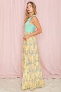 Mint Yellow Meadow Floral Print Maxi Dress