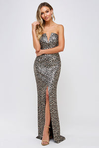 Black Multi Sexy Leopard Maxi With Slit Dress