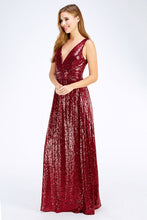 Red Sleeveless V Neck Sequin Maxi