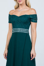 Green Off Shoulder Waist Embellished Open Side Gown