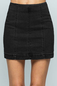 Black High Waist Panel Denim Skirt