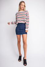 Dark Blue High Waist Panel Denim Skirt