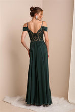 Dark Green Beautiful Dress With Shoulder Detail And See-through Lace Back With Side Slit