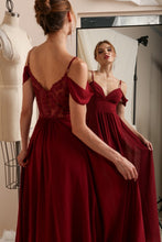 Red Beautiful Dress With Shoulder Detail And See-through Lace Back With Side Slit