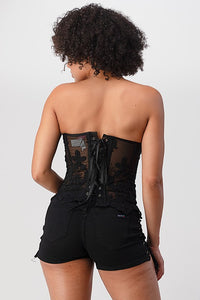 Black Sequins Mesh Corset
