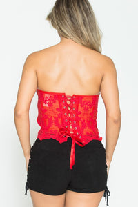 Red Sequins Mesh Corset
