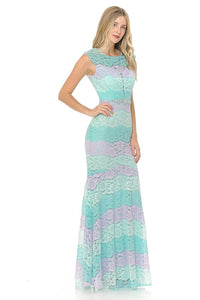 Pink/Mint Sheer Lace Sweetheart Color Block Formal Dress