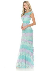 Pink/Mint Sheer Lace Sweetheart Color Block Formal Dress