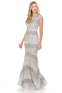 Silver/Grey Sheer Lace Sweetheart Color Block Formal Dress