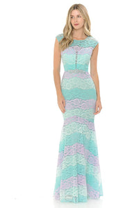 Pink/Mint Sheer Lace Sweetheart Color Block Formal Dress