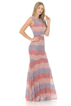 Coral/Blue Sheer Lace Sweetheart Color Block Formal Dress