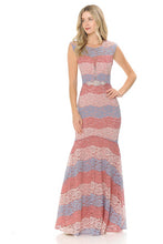 Coral/Blue Sheer Lace Sweetheart Color Block Formal Dress