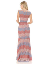 Coral/Blue Sheer Lace Sweetheart Color Block Formal Dress