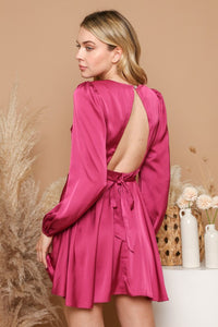 Dk.Fuchsia Satin Criss-Cross Cut Out Mini Dress