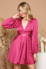 Dk.Fuchsia Satin Criss-Cross Cut Out Mini Dress