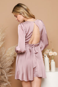 Dusty Lavender Satin Criss-Cross Cut Out Mini Dress