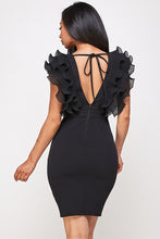 Black Wire Ruffle Sleeveless V-neck Line Dress