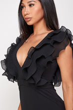 Black Wire Ruffle Sleeveless V-neck Line Dress