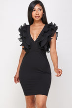 Black Wire Ruffle Sleeveless V-neck Line Dress