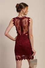 Wine Red Mesh & Lace Cocktail Dress