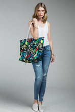Black Tropical Leaves Print Shoulder Bag