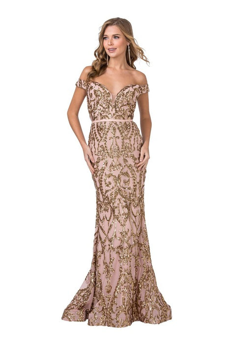 Rose/Gold Off-the-shoulder Gold Appliqué Detail Dress