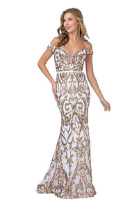White Off-the-shoulder Gold Appliqué Detail Dress