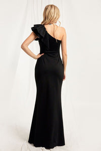 Black Ruffle Detailed One Shoulder Mermaid Maxi Dress