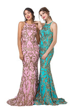 Bubble Pink Gold Applique Slim Fit Evening Gown
