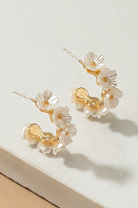 Premium Hoop Earrings With Pearlized Flowers