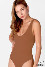 Cognac Ribbed V Neck Bodysuit