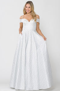 Off White/Silver V-neck Sequined Lace Strap Wedding Dress