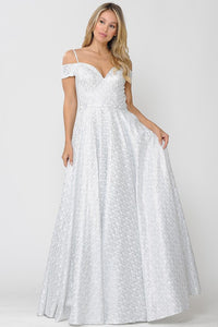 Off White/Silver V-neck Sequined Lace Strap Wedding Dress