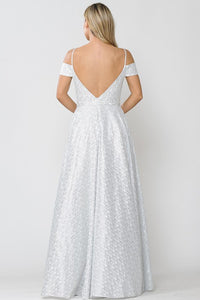 Off White/Silver V-neck Sequined Lace Strap Wedding Dress