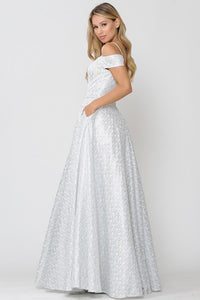 Off White/Silver V-neck Sequined Lace Strap Wedding Dress