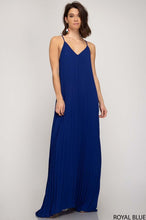 Dark Blue Pleated Woven Maxi Dress
