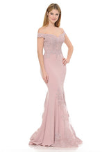 Mauve Off-Shoulder Embroidered Crepe Godet Formal Dress