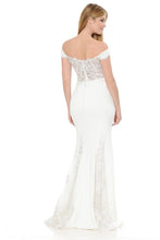 White Off-Shoulder Embroidered Crepe Godet Formal Dress
