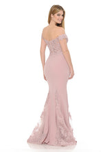 Mauve Off-Shoulder Embroidered Crepe Godet Formal Dress