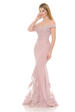 Mauve Off-Shoulder Embroidered Crepe Godet Formal Dress