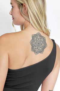 Black Ribbed Oneshoulder Bodysuit