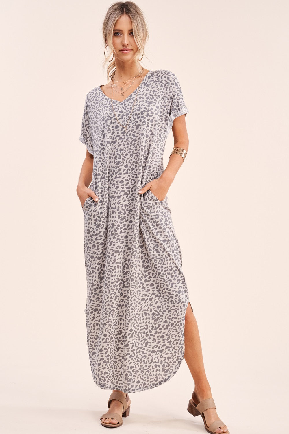 Grey Leopard Soft Summer Maxi Dress