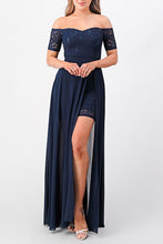 Dark Blue Off The Shoulder Sequin Lace And Chiffon Dress