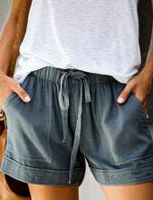 Dark Blue Women Drawstring Casual Shorts With Pocket