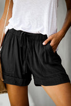 Black Women Drawstring Casual Shorts With Pocket